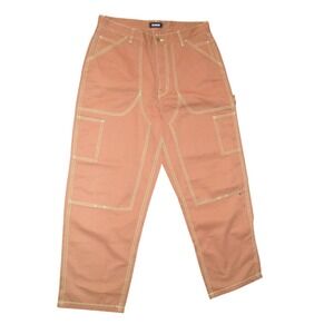 XLARGE Double Knee Workwear Pants Carpenter‎ Pockets Contrast Stitch Brown Sz 36